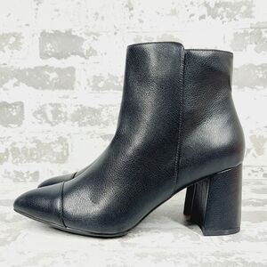 New ANN KLEIN Briggs Faux Leather Black Pointed Toe Block Heel Booties